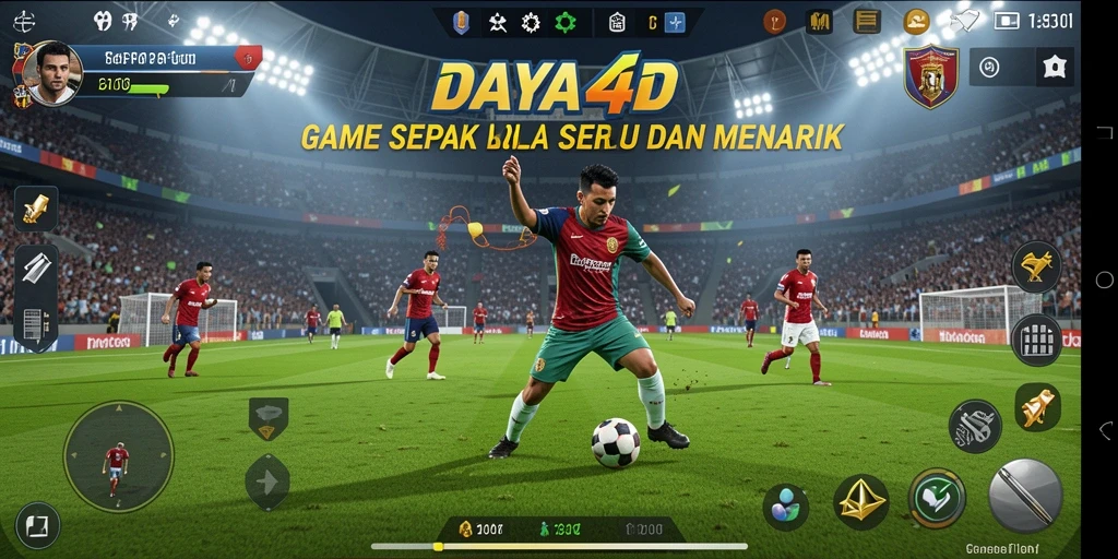 Tampilan antarmuka menarik dengan gameplay sepak bola yang seru.