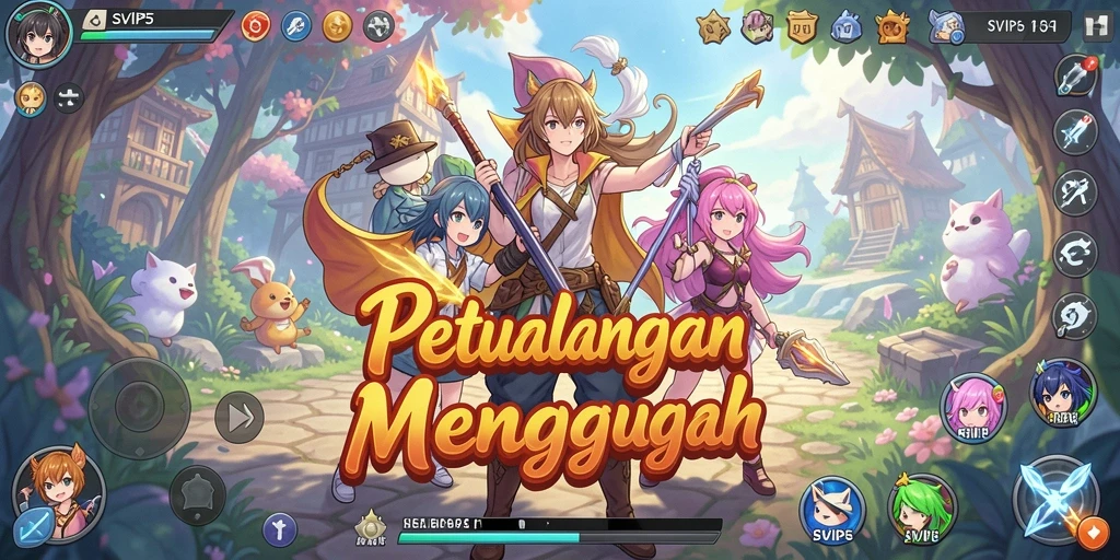 Tampilan gameplay SVIP5 dengan karakter anime beraksi.
