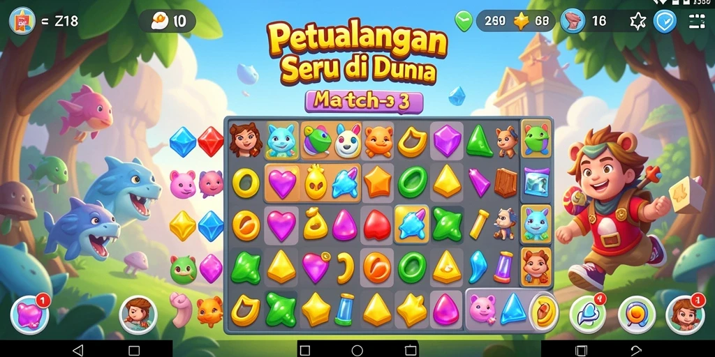 Gameplay seru Z18 dengan tantangan Match-3 yang menghibur.